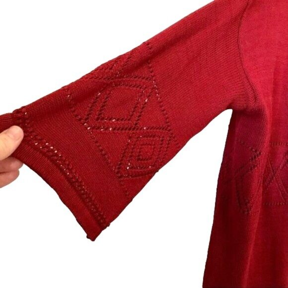 H&M Divided Women's Dark Red Crochet Cut-Out 3/4 Bell Sleeve Cardigan Size S - Picture 4 of 9